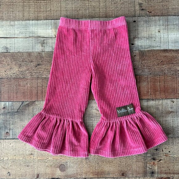 Matilda Jane Girls 2 Fruit Basket Big Ruffles Pink Corduroy Ribbed Knit Pants - Picture 1 of 8
